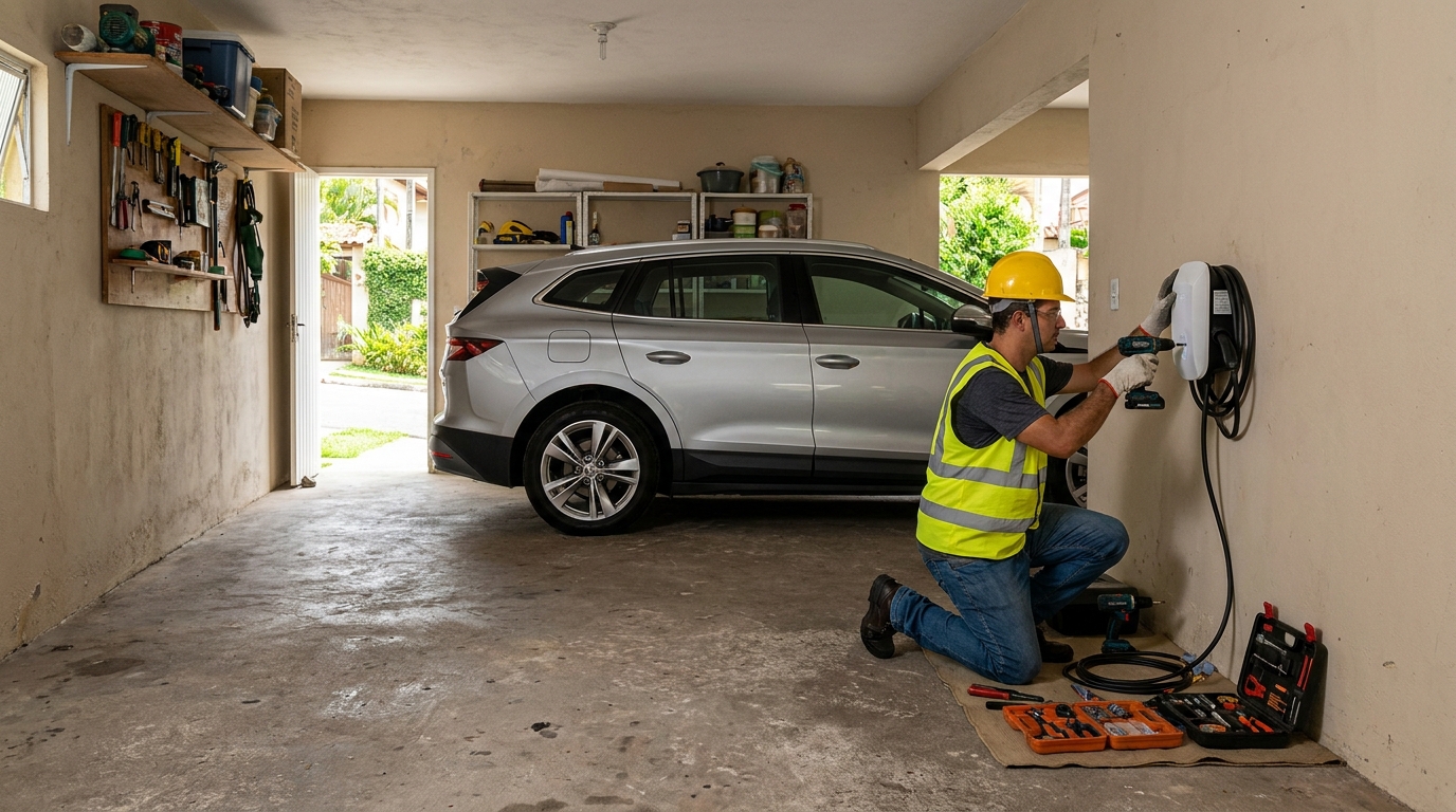 Instalacao de carregador de carro eletrico residencial em Florianópolis‑SC